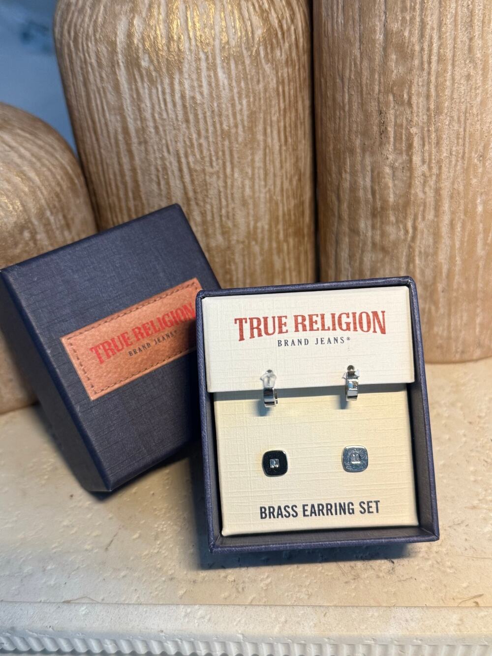 True Religion Silver-Tone Brass 2-Pair Earring Set Hoops & Studs NWT